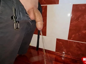 Small uncut cock pissing scene