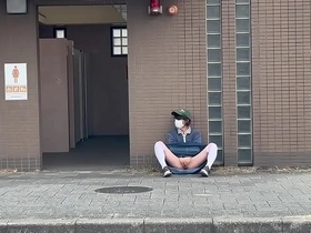 Mayu-chan, a femboy, liked to show off her pantyhose under her long skirt in a park restroom but couldn’t stop herself from flashing her pussy.