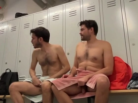 Gay public restroom action with anal sex and blowjobs