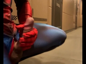 Japanese Spiderman enjoys outdoor solo pleasure with his big cock.