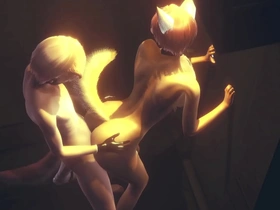 Furry yaoi: Fox gives boy a handjob and then has sex with him against the wall in an alley.