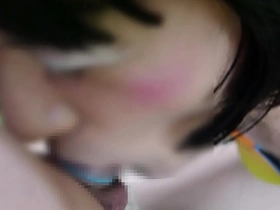 Japanese crossdresser Ray Ayanashi in swimsuit, BDSM slave, face fuck
