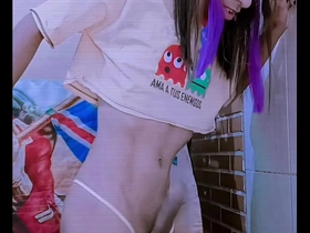 Young gay panty play with a transsexual beauty