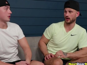 Muscular and tattooed gay baseball players engage in hot sex after the game.