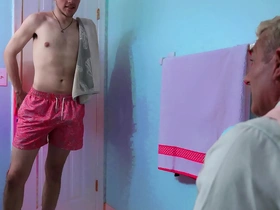 A man meets his new stepson for the first time in this gay porn video.