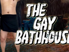 A gay man has sex with many men at a gay bathhouse and performs oral sex on them.