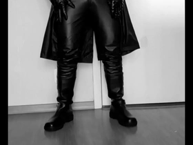 Young gay in leather gets it hard