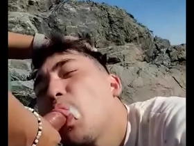 Young Asian amateur gives deepthroat blowjob outdoors