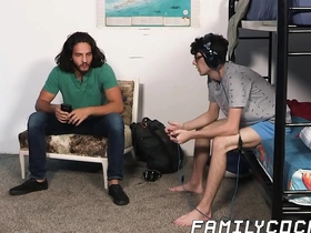 A nerdy gay teen has sex with his stepfamily in a threesome adult scene.