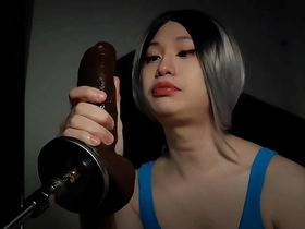 Solo Asian beauty’s deepthroat POV experience with a dildo