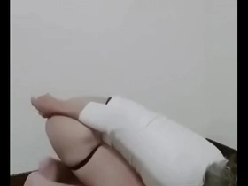 Masturbation with a blue dildo gives great pleasure to a crossdresser named Chimi.
