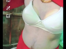 Sultry Gauri in red saree, crossdresser video call with a sexy twist.