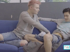 Logan and Oliver, a pair of twinks, enjoy rough sex and blow jobs.