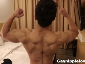 Muscle worship and nipple play with an Asian hunk