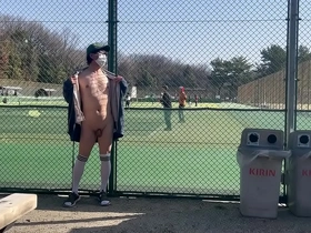 Yuna Femboy enjoys a naked outdoor sex with a tennis player at the back room of a tennis court.