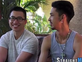 Gay sex in the shower with an Asian man